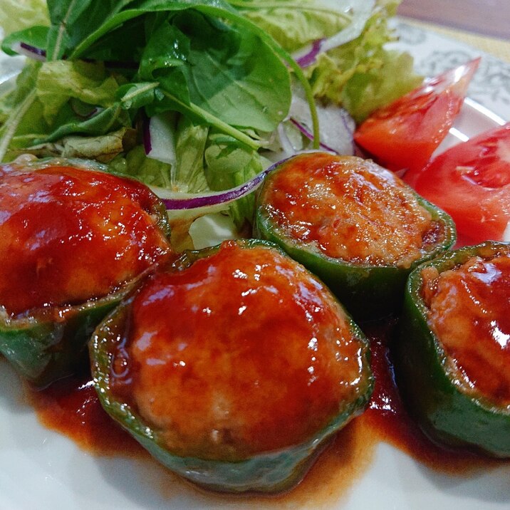 お弁当にも!輪切りピーマンの肉詰め♫
